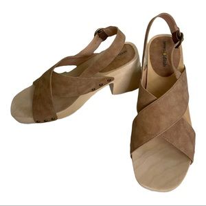 Wooden Platform Sandals Lt Brown/Nubuck Women Size 9M Seven Dials Marina